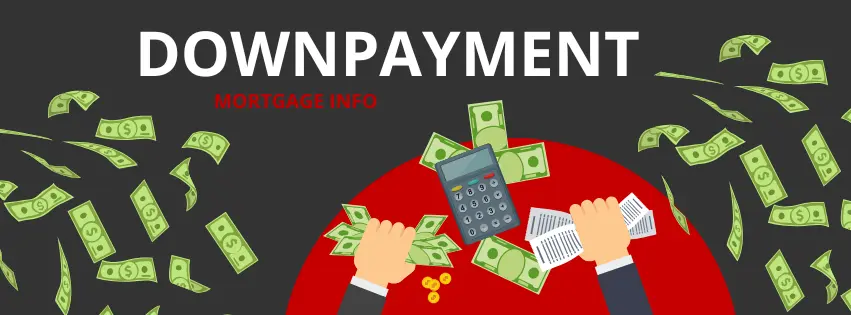 downpayment mortgage info, cash flying through the air and a calculator